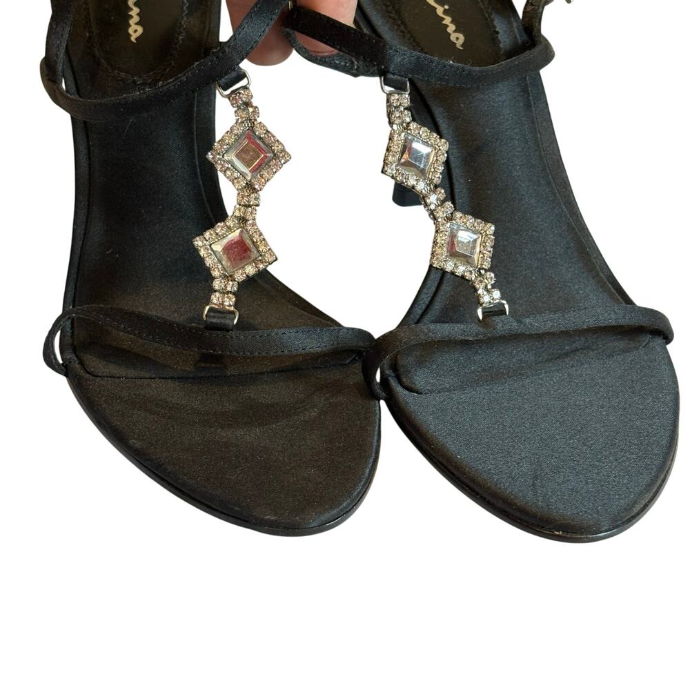 Nina New York Black Rhinestone Strappy Mid Height Heel Sandal Size 6.5M - Picture 1 of 6